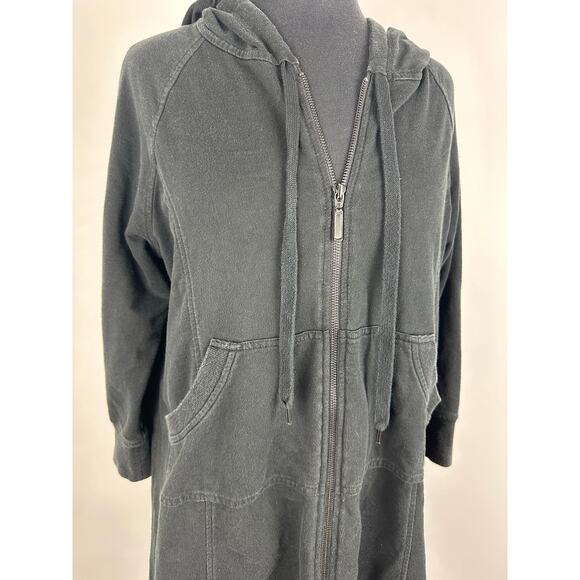 Norma Kamali Size Large Black Hooded Sweatshirt Mini Dress Zip Stylish Trendy - Picture 2 of 11